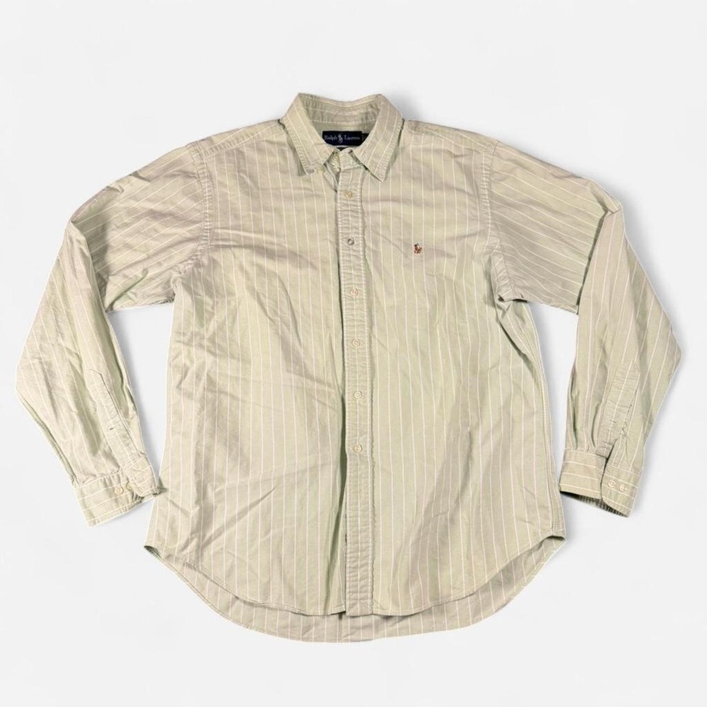 Polo Ralph Lauren Striped Light Green/White Long Sleeve Button Up Size Large